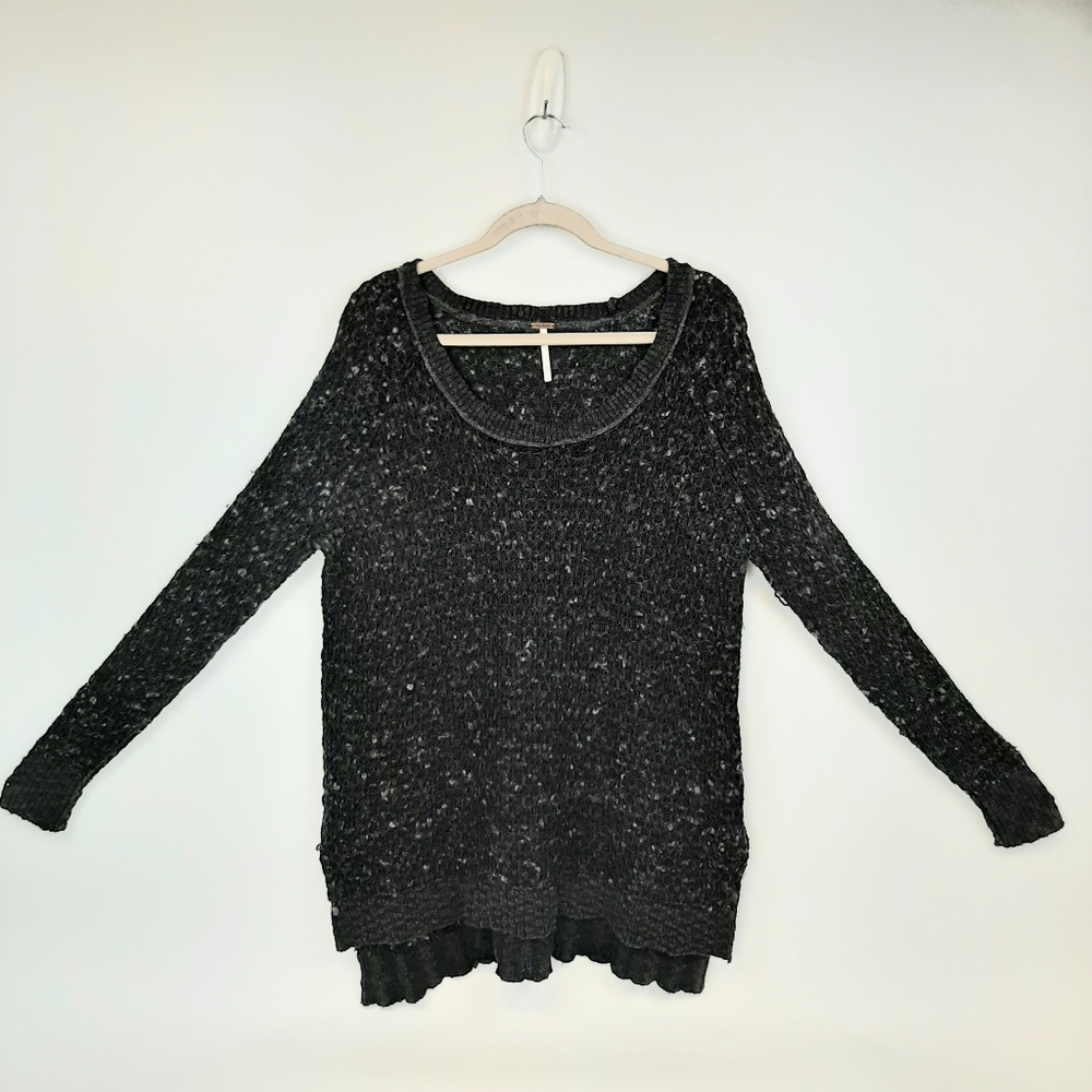 Free People Wool Blend Gray Nubby Jeepster Honeycome Tunic Sweater Size MD